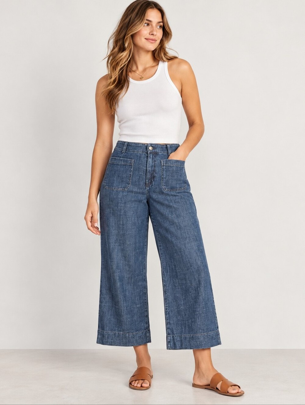 ❤️ NWT! LAUREN CONRAD SUPER HIGH RISE WIDE LEG CROP JEANS IN SUPER SOFT DENIM 16